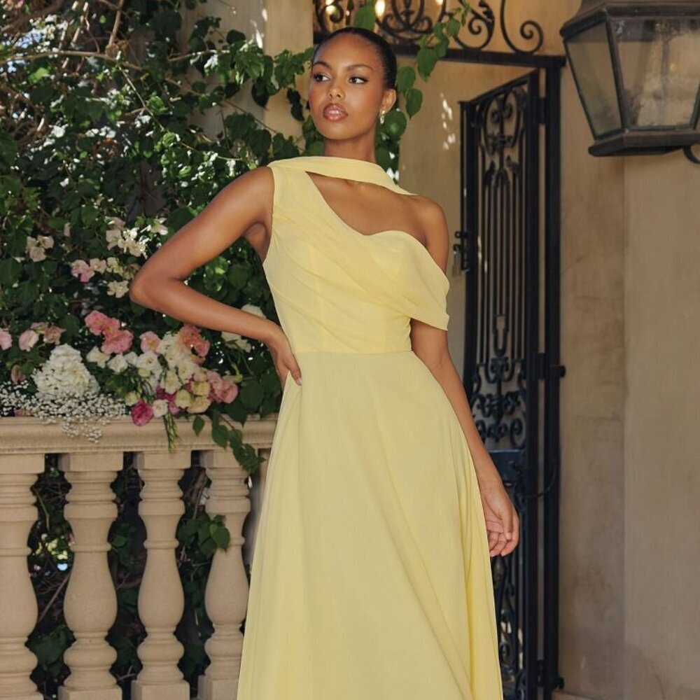 New LT Yellow Mother Of Bride Gown w/ Draped Bodice & One Shoulder Neck CD T716